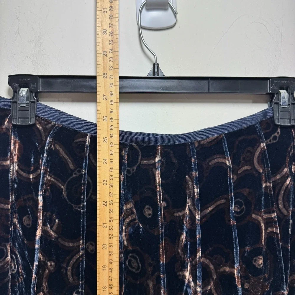 Anne Klein Silk Blend Y2K‎ 90s Grunge Velvet Pleated Flared Midi Skirt 10 Navy